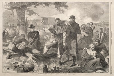 1862 年、交戦中に後部で働く外科医。 作： Winslow Homer