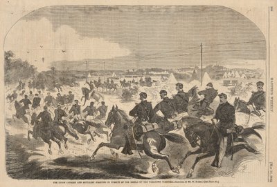 北軍の騎兵隊と砲兵隊、反乱軍の追撃からヨークタウン ターンパイクまで、ハーパーより 作： Winslow Homer