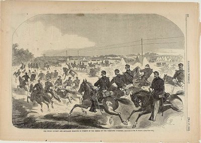 ヨークタウン・ターンパイクで反乱軍を追い始める北軍の騎兵隊と砲兵隊 作： Winslow Homer