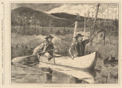 1870 年 12 月 24 日、毎週土曜日のアディロンダックでのわな 作： Winslow Homer