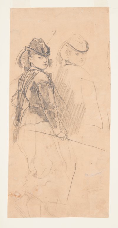 彼女の肩越しに見ている少女の 2 つの研究 作： Winslow Homer