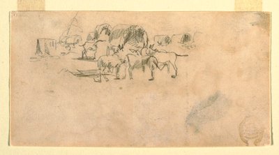 キャンプの幌馬車隊 作： Winslow Homer