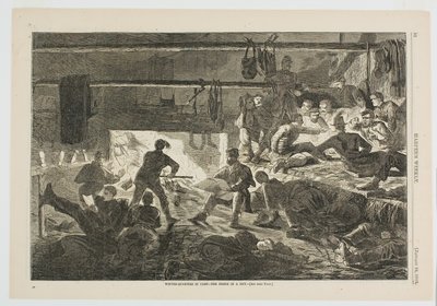 キャンプの冬の宿舎-小屋の中 作： Winslow Homer