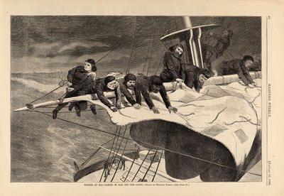 海での冬--海岸沖で帆を張る（『ハーパーズ・ウィークリー』1869年1月16日号より 作： Winslow Homer