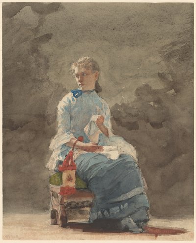 女性の縫製、1878年9月（オフホワイトウォーブ水彩紙に黒鉛の上に水彩） 作： Winslow Homer