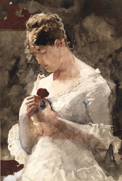 薔薇を持つ女性、1879 作： Winslow Homer