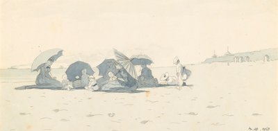 ニュージャージー州ロングブランチのビーチでの女性と子供たち 作： Winslow Homer