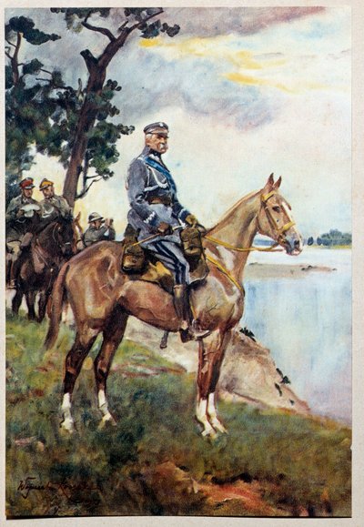 Marechal Jozef (Joseph) Klemens Pilsudski (1867-1935)の愛馬Kasztankaに乗った馬上の肖像。ヴォイチェフ・フォン・コサック（1857-1942）の絵画 作： Wojciech Kossak
