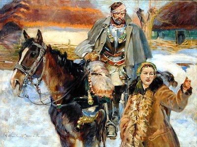 負傷したキュイラッシェと少女」 1930年頃 （油彩・キャンバス） 作： Wojciech Kossak