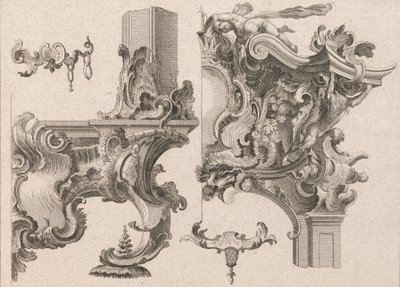 祭壇枠の右下と右上の装飾についての提案、1750年から56年頃の印刷。 作： Wolffgang Christoph Mayr