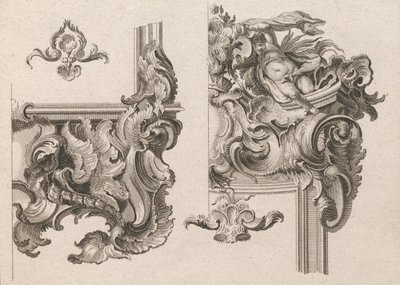 祭壇枠の右下と右上の装飾についての提案、1750年から56年頃の印刷。 作： Wolffgang Christoph Mayr