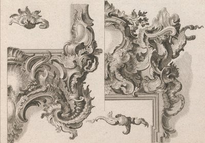 祭壇枠の右下と右上の装飾についての提案、1750年から56年頃の印刷。 作： Wolffgang Christoph Mayr