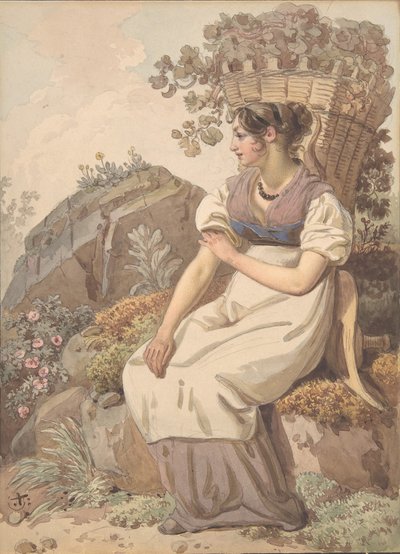 葡萄の収穫後のヴォードワの若い女性 1821年 作： Wolfgang Adam Töpffer