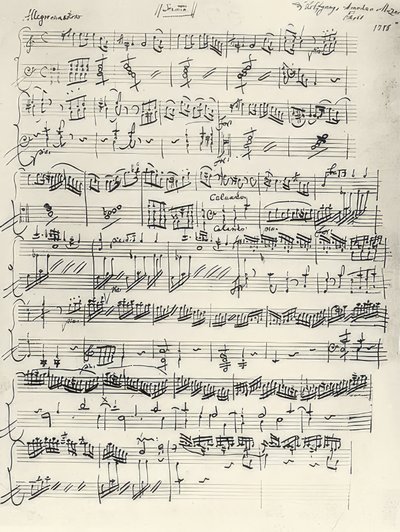 ピアノソナタ第1番イ短調。 KV310。サイン。 1778 作： Wolfgang Amadeus Mozart