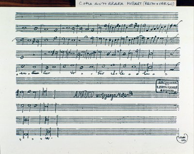 モーツァルトがアカデミア・フィラルモニコの称号を得るために作曲した「Querite primum regnum Dei」の楽譜ページ、マルティーニ神父が修正したバージョン（1770年）。 作： Wolfgang Amadeus Mozart