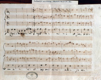 モーツァルトがアカデミコ・フィラルモニコの称号を得るために作曲した「Querite primum regnum Dei」の楽譜ページ（1770年）。 作： Wolfgang Amadeus Mozart