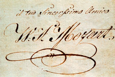 オーストリアの作曲家ウォルフガング・アマデウス・モーツァルト（1756-1791）のサイン 作： Wolfgang Amadeus Mozart