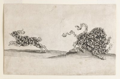 観賞用リーフワークで構成されたライオンとノウサギ 作： Wolfgang Hieronymus von Bömmel