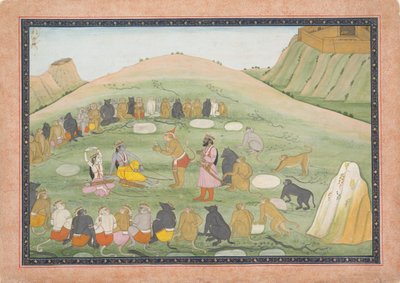 ハヌマーンは薬草でラーマとラクシュマナを復活させます...,ラーマーヤナ シリーズ, ca. 1790年。 作： Workshop active in the First generation
