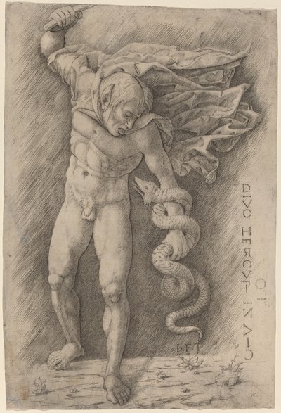 蛇と戦うフォーン 作： Workshop of Andrea Mantegna