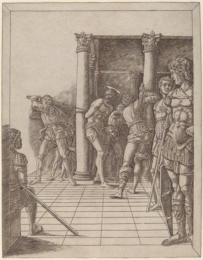 歩道でのキリストの鞭打ち 作： Workshop of Andrea Mantegna