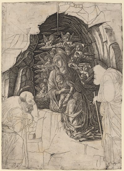 賢者の崇拝 (洞窟の処女) 作： Workshop of Andrea Mantegna