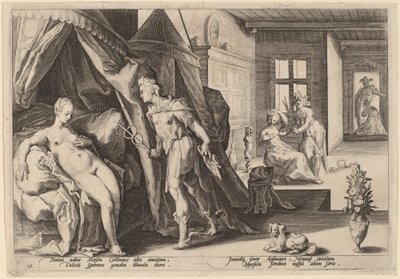 アグラウロスを石に変えてハースの部屋に入るマーキュリー 作： Workshop of Hendrick Goltizus, after Hendrick Goltzius