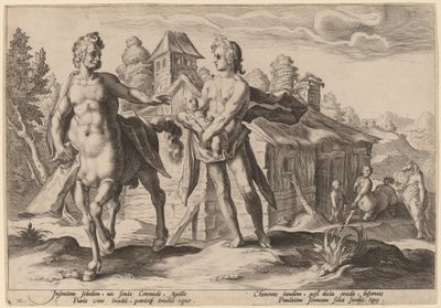 キロンにアスクレピオスの教育を託すアポロン 作： Workshop of Hendrick Goltzius, after Hendrick Goltzius