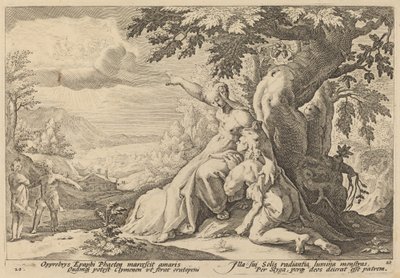 ヘリオスを見つけるようにファエトンに促すクライメン 作： Workshop of Hendrick Goltzius, after Hendrick Goltzius