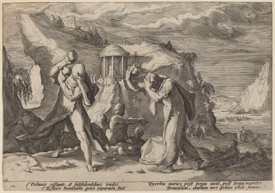 地球に住むデウカリオンとピュラ 作： Workshop of Hendrick Goltzius, after Hendrick Goltzius