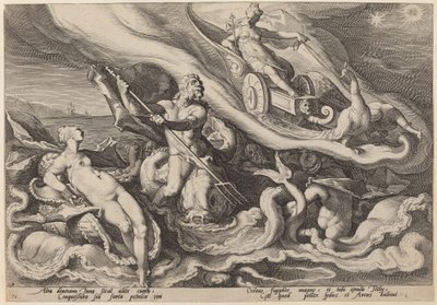 カリストについてオケアノスとテティスに不平を言うジュノ 作： Workshop of Hendrick Goltzius, after Hendrick Goltzius