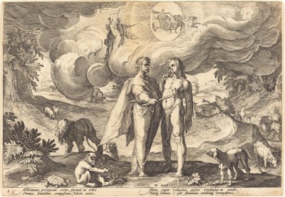 プロメテウスが人を作り、天からの火で彼を活気づける 作： Workshop of Hendrick Goltzius, after Hendrick Goltzius
