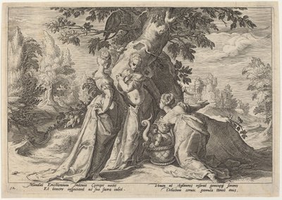 ケクロプスの娘たちがミネルバから託された棺を開ける 作： Workshop of Hendrick Goltzius, after Hendrick Goltzius