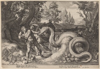 カドモスの仲間をむさぼり食うドラゴン 作： Workshop of Hendrick Goltzius, after Hendrick Goltzius