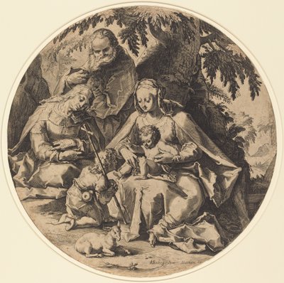 聖エリザベトと洗礼者聖ヨハネのいる聖家族 作： Workshop of Jacob Matham, after Hendrik Goltzius