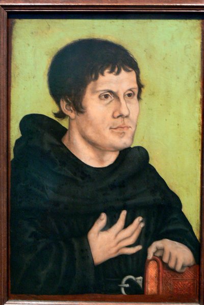 ドイツ語：Posthumes Bildnis Martin Luthers (1483-1546) als Augustinermönch アウグスティヌス修道士としてのマルティン・ルターの死後の肖像 作： ルーカス・クラナッハ・ザ・エルダーのワークショップ
