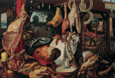 肉と聖家族のある静物 作： Workshop of Pieter Aertsen
