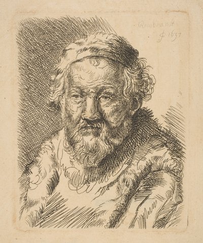 コートと毛皮の襟copy.ndの老人の胸像 作： Workshop of Rembrandt
