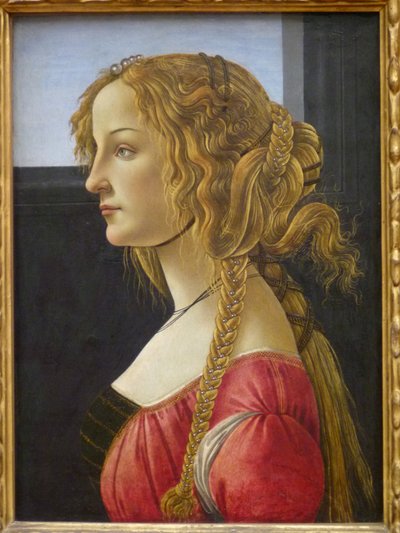 ドイツ語：Profilbildnis einer jungen Frau 若い女性のプロフィール肖像、おそらくシモネッタ 作： Workshop of Sandro Botticelli