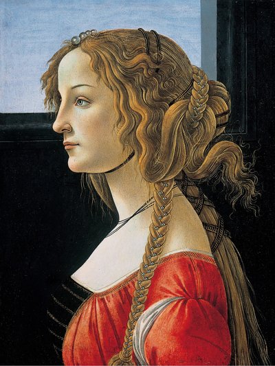 若い女性の横顔の肖像（シモネッタと思われる 作： Workshop of Sandro Botticelli