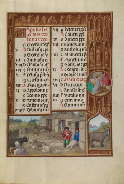 家畜、搾乳、バターメイキング;おうし座の星座 作： Workshop of the Master of James IV of Scotland
