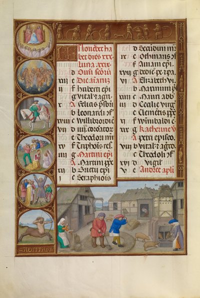 脱穀と豚の給餌;射手座の星座 作： Workshop of the Master of James IV of Scotland