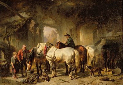 馬小屋で給餌する馬 作： Wouterus Verschuur