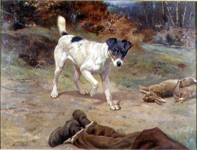 ウサギの穴から出てきたジャックラッセル 作： Wright Barker
