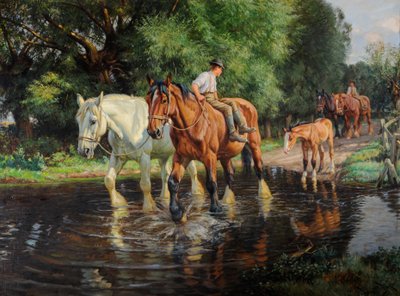 牧場の馬と仔馬、フォードにて 1915年頃（油彩・キャンバス） 作： Wright Barker