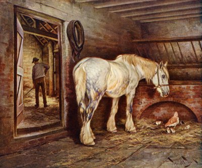 一日の終わり-農耕馬は家に帰る（カラーリトグラフ 作： Wright Barker