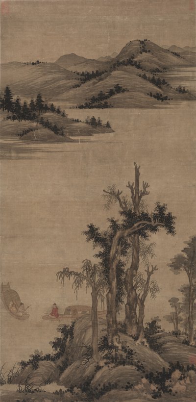 小川と山の漁師-隠者、1300年代。 作： Wu Zhen