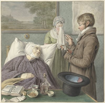 医者はベッドで病気の老婦人を訪問します 作： Wybrand Hendriks (attributed to)