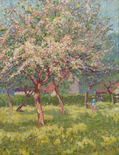 咲く果樹園（帆布に油彩） 作： Wynford Dewhurst