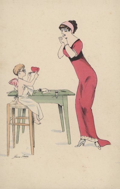 キューピッドによって2つの心が一緒に接合されるのを待っている女の子 作： Xavier Sager